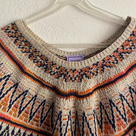 Michelle Nicole Nordic Wool Blend Tribal Sweater Poncho Boho Southwest M - Picture 9 of 12